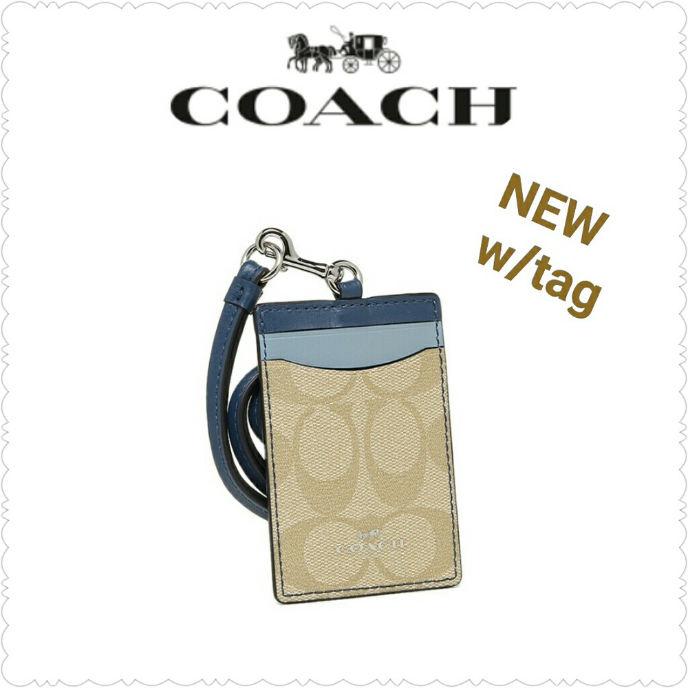 Coach Blue and Tan Key & Card Holder